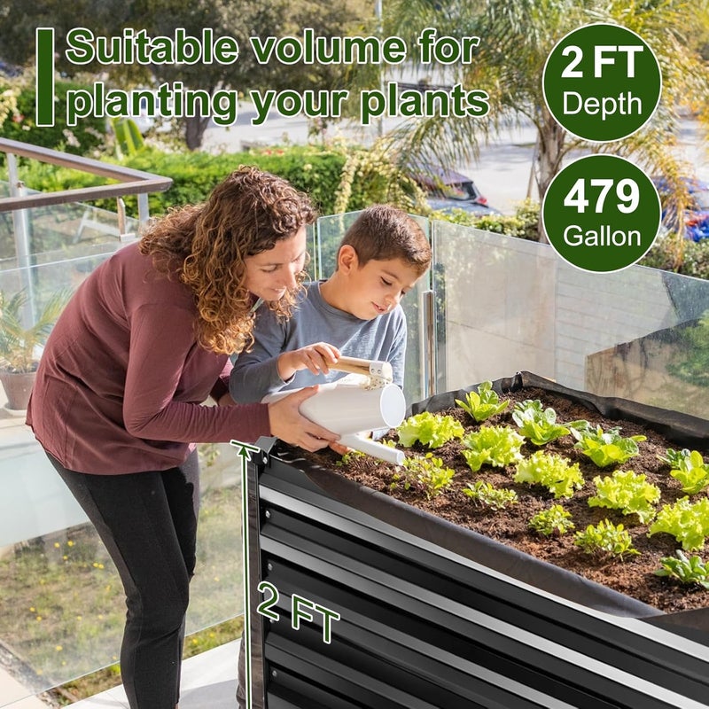 EDOSTORY Metal Raised Bed Garden Bed Kit, 8x4x2ft Tall Galvanized Planter Raised Garden Boxes Outdoor, Large Metal Raised Garden Beds for Flowers, Vegetables, Herbs - Image 2